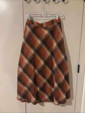 Plaid Midi Skirt in Rust, Brown, and Cream